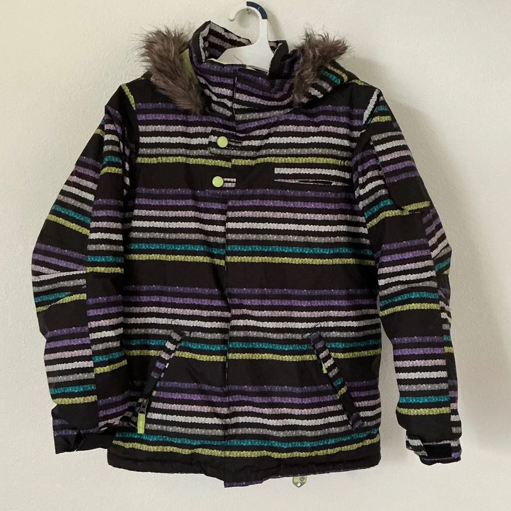 Burton Girls Mistique Snowboard Jacket Striped DryRide Insulated Size M 10/12